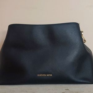 Black Saffiano Purse. With long and short strap and gold detail